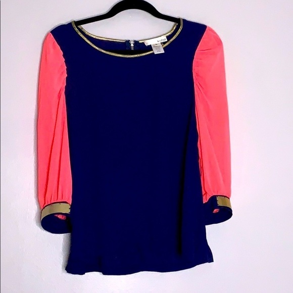 Katia Sheer Puff Sleeve metal edgy cuff blouse pink navy - Picture 1 of 8